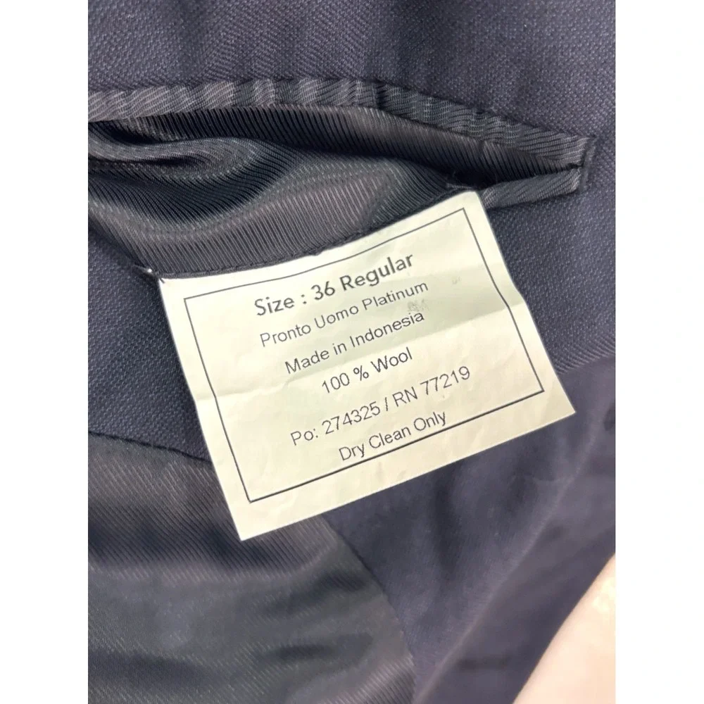 Pronto Uomo‎ 36R Navy Blue Blazer Jacket Sport Suit Coat 100% Wool All Season